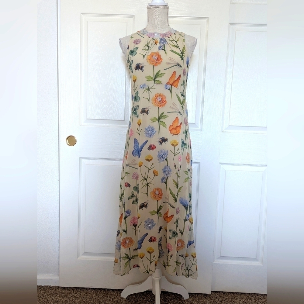 Anthropologie Pankaj & Nidhi Floral and Insect Maxi Dress View 3